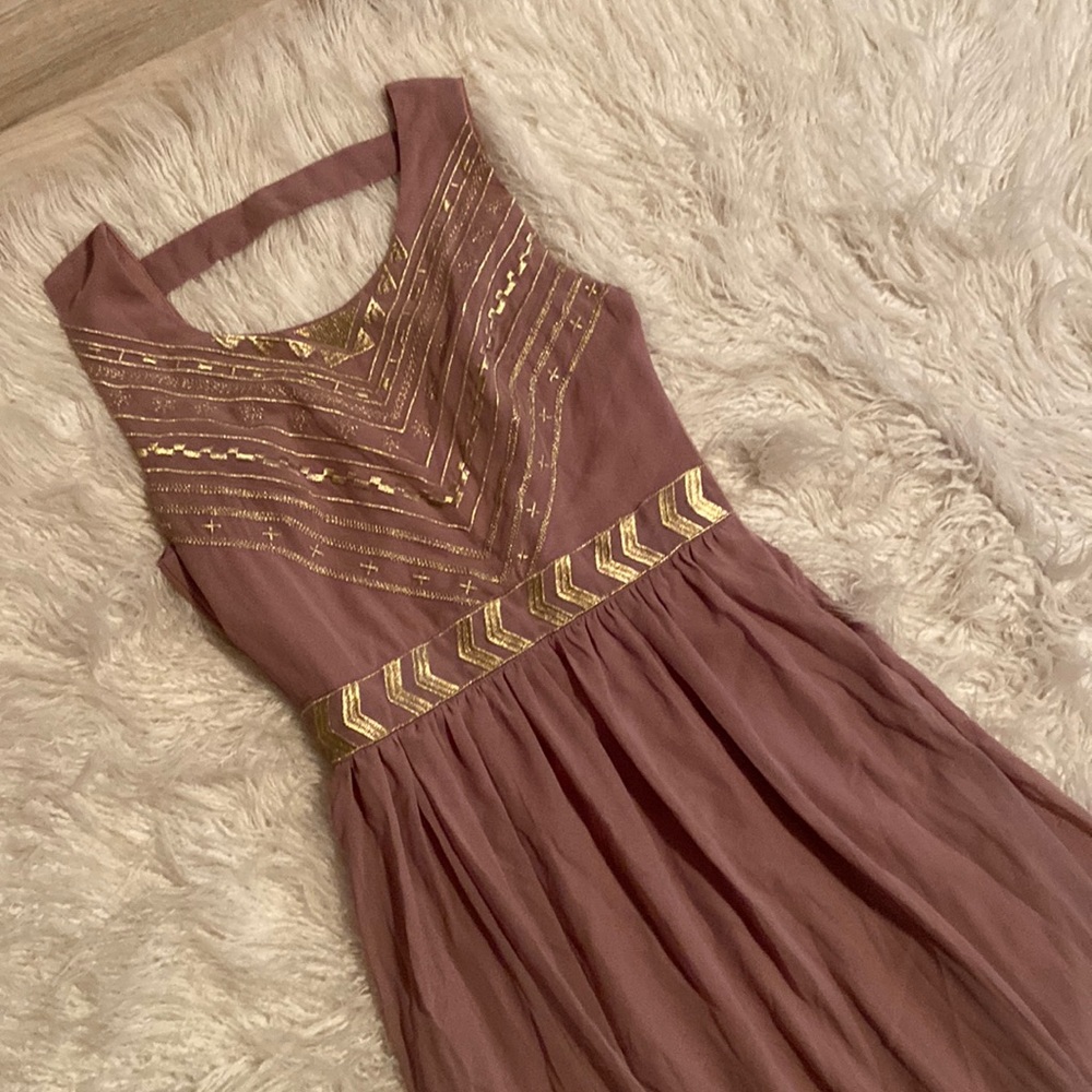 Marineblu Mauve Maxi Dress with Gold Accents